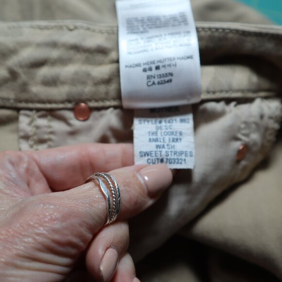 Mother The Looker Ankle Fray In Sweet Stripes Jeans Womens 27 Tan Edgy Boho Chic - Picture 9 of 11